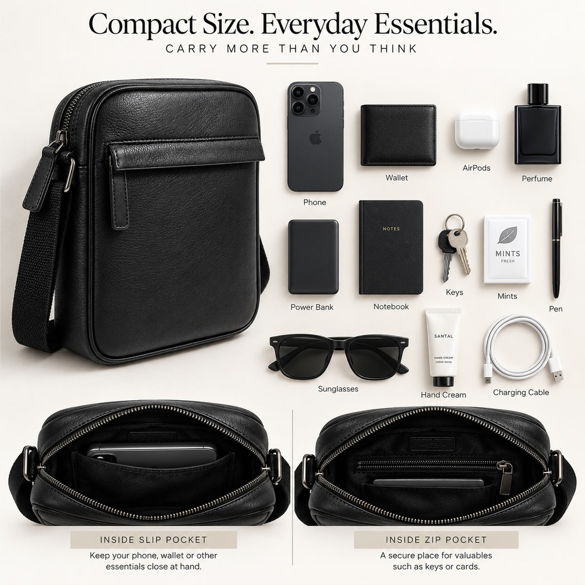 The London North South Leather Crossbody Bag – Black