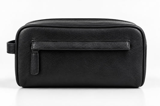The London Leather Washbag – Black