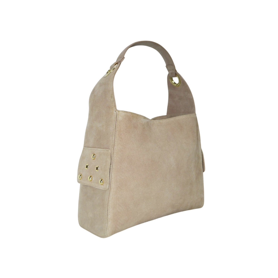 Mia Large Suede Studded Shoulder Bag