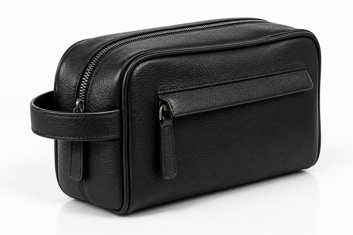 The London Leather Washbag – Black