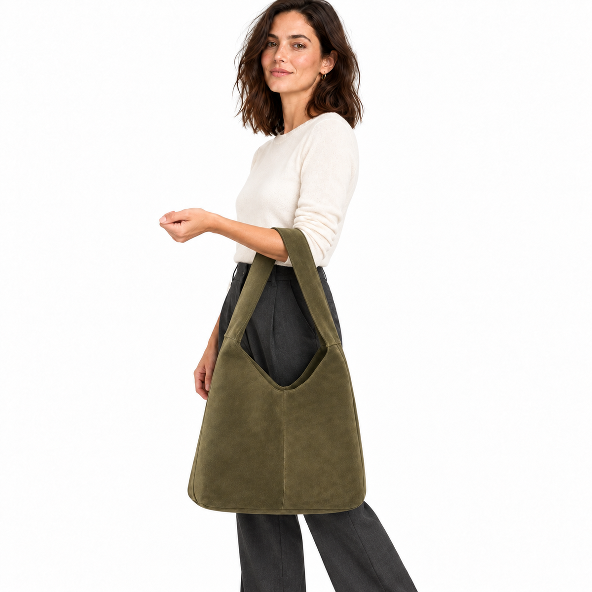 Amelie Suede Shoulder Bag — Olive