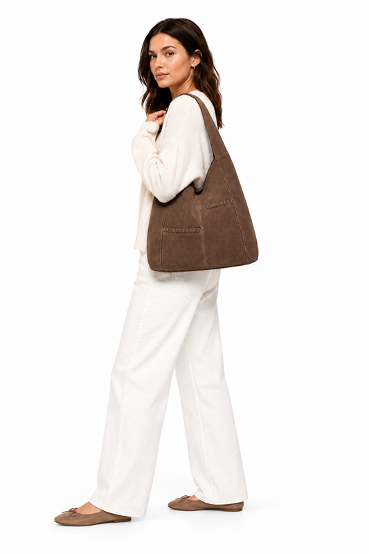 Laurie Suede Hobo Bag - Choc