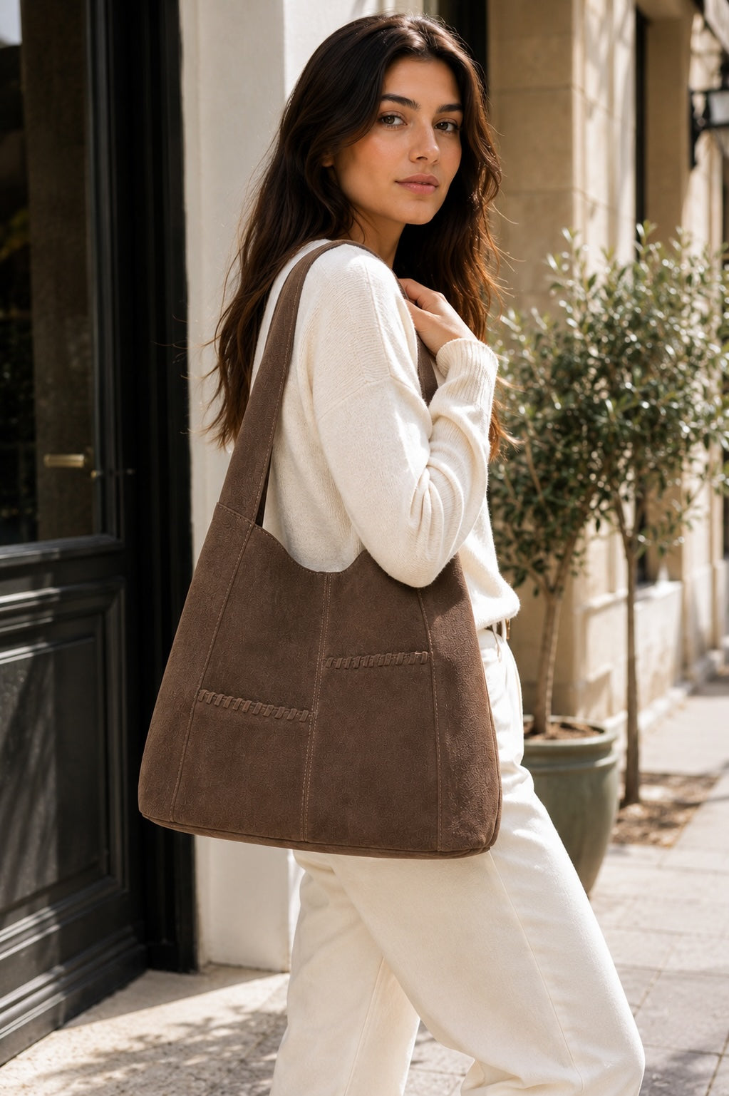 Laurie Suede Hobo Bag - Choc