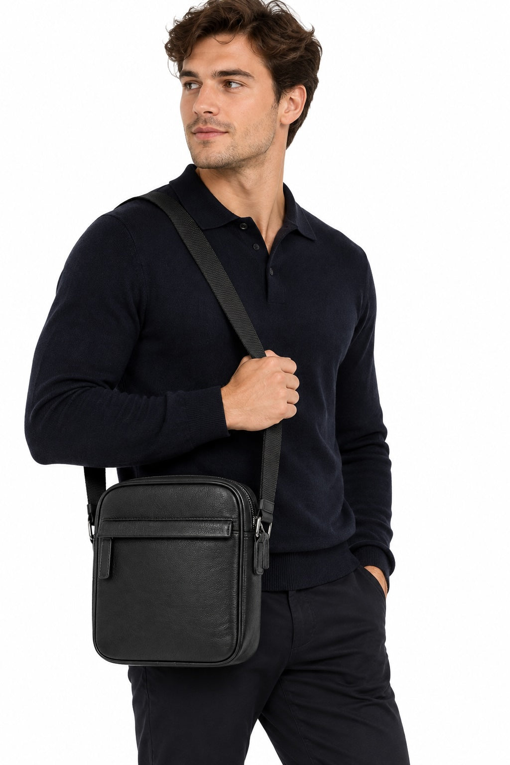The London North South Leather Crossbody Bag – Black