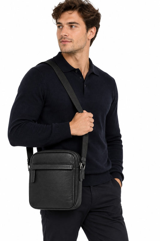The London North South Leather Crossbody Bag – Black