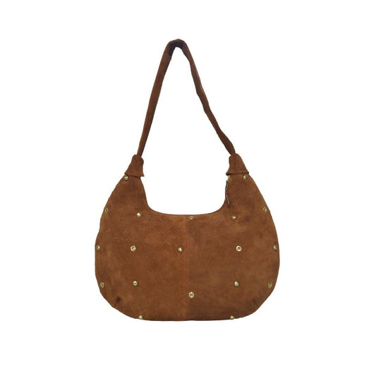 Valentina Suede Studs & Eyelet Crescent Bag