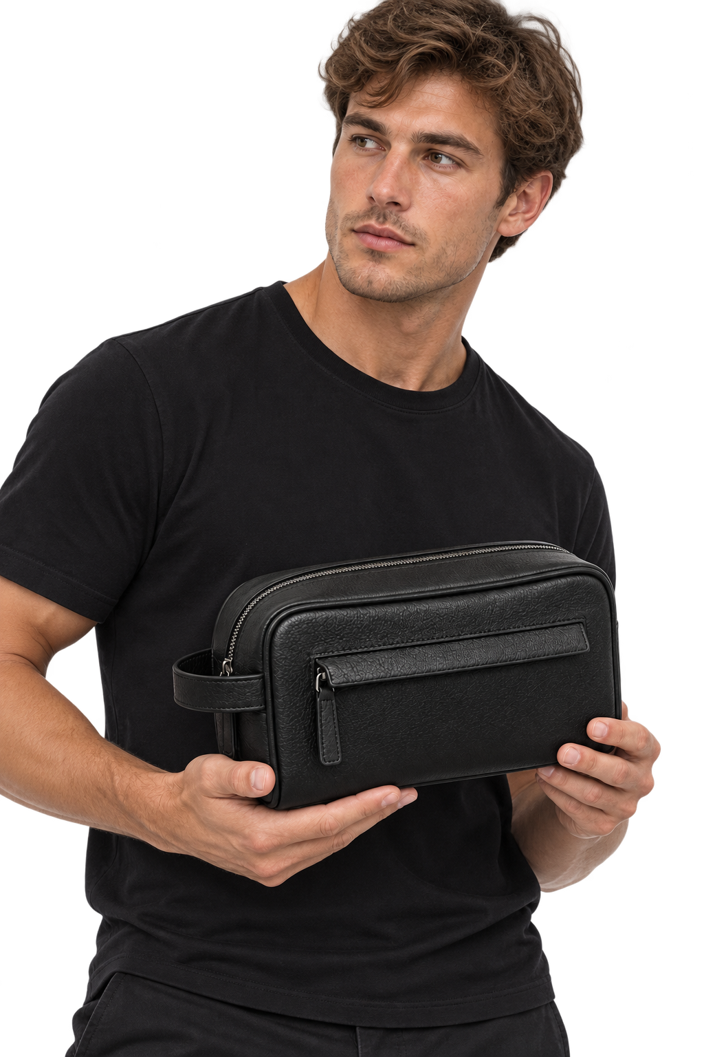 The London Leather Washbag – Black