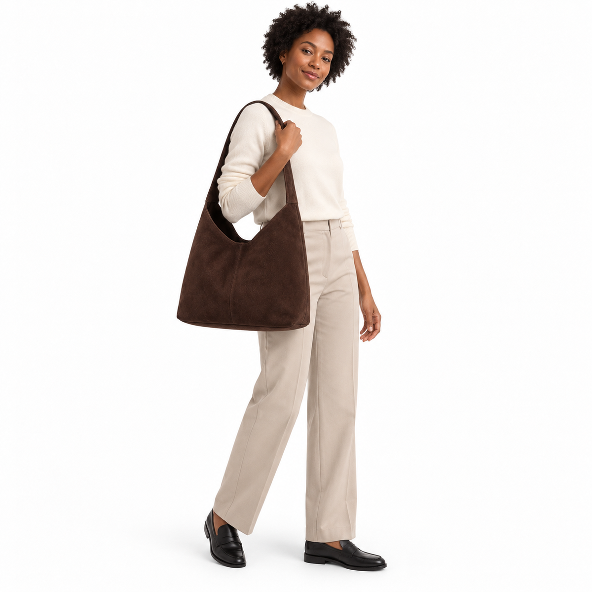 Amelie Suede Shoulder Bag — Chocolate
