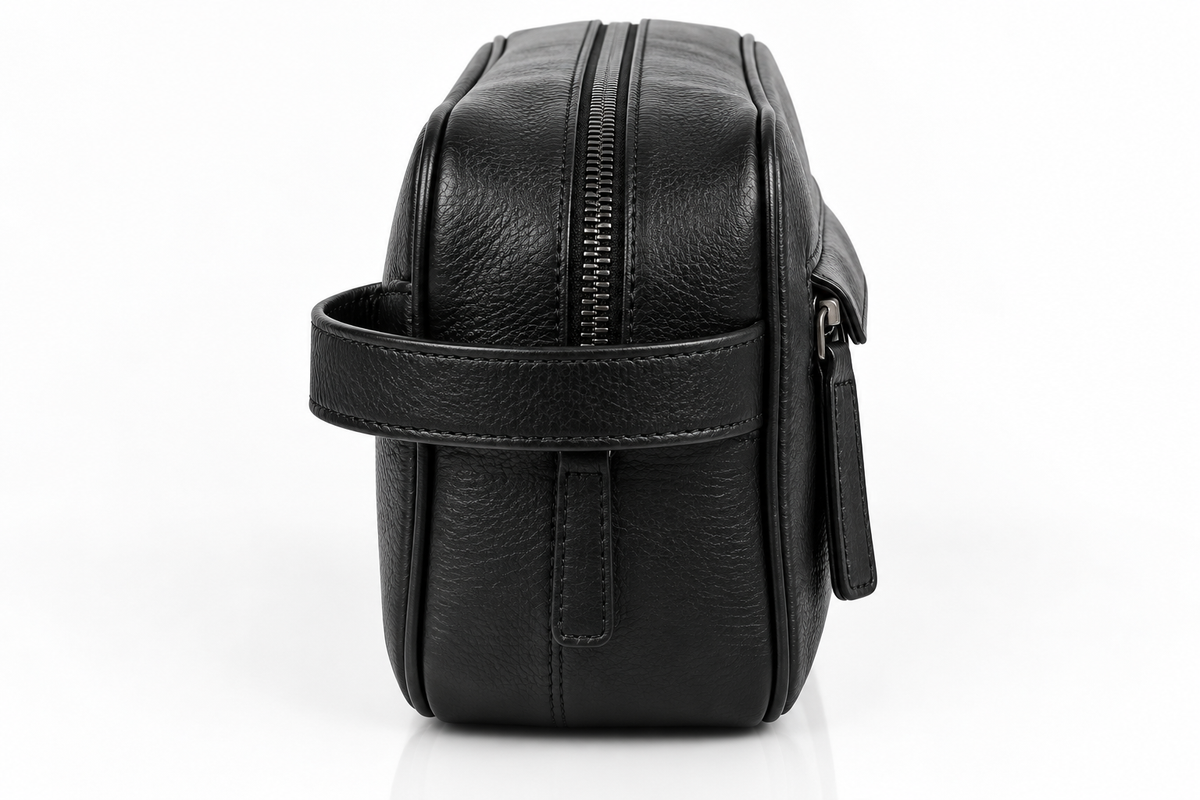 The London Leather Washbag – Black