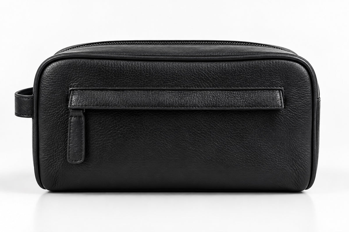 The London Leather Washbag – Black