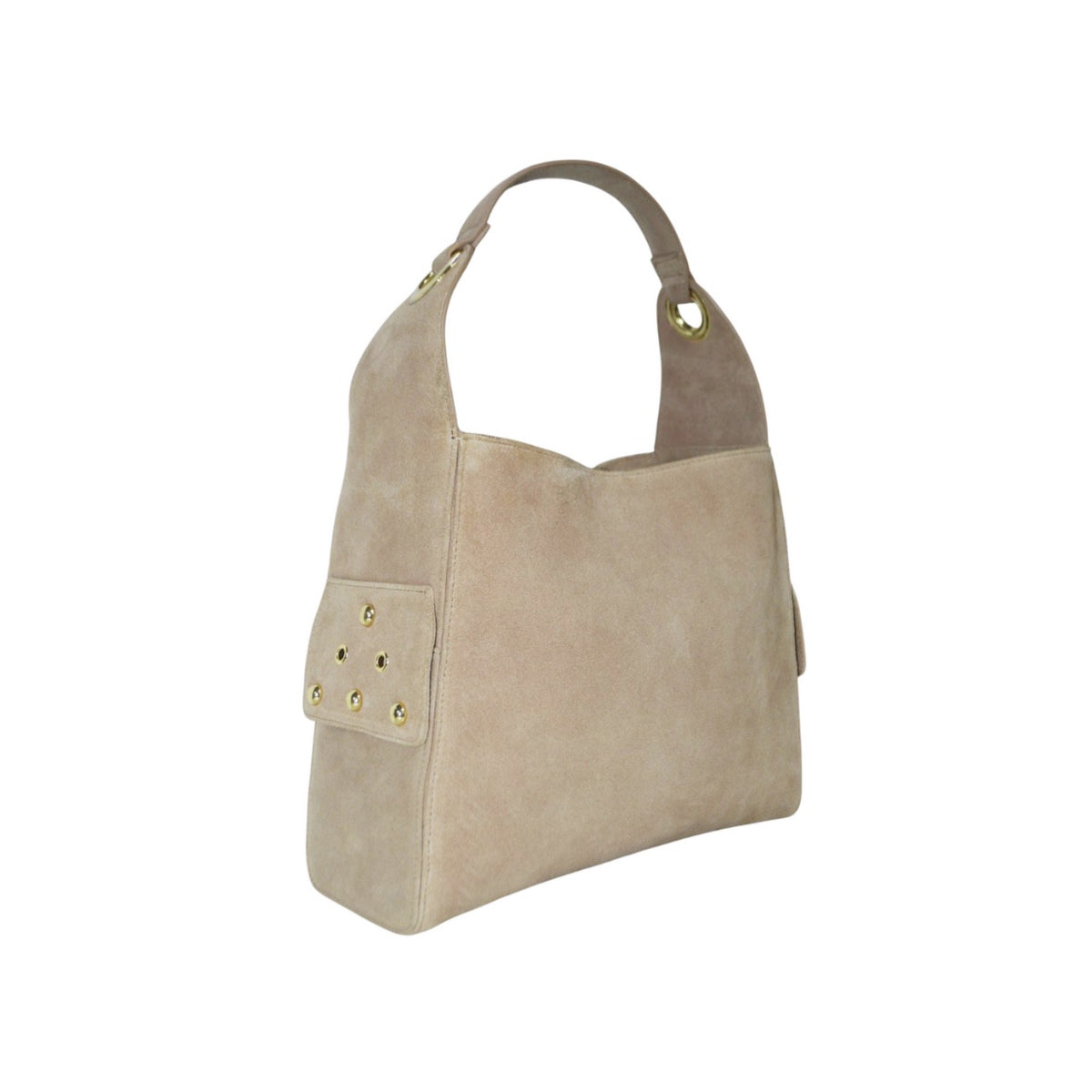 Mia Large Suede Studded Shoulder Bag