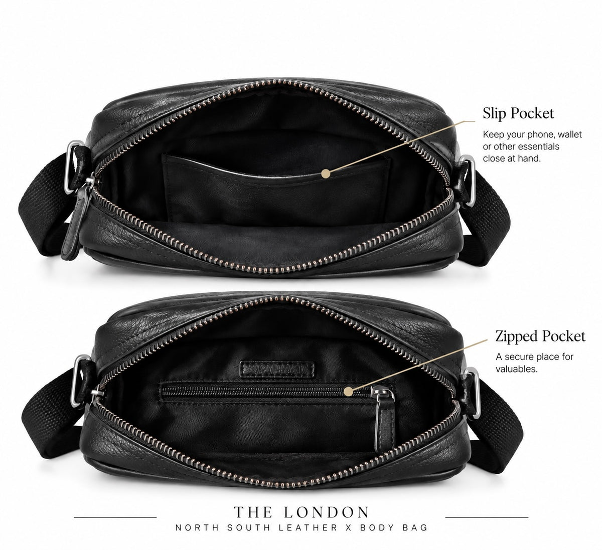 The London North South Leather Crossbody Bag – Black