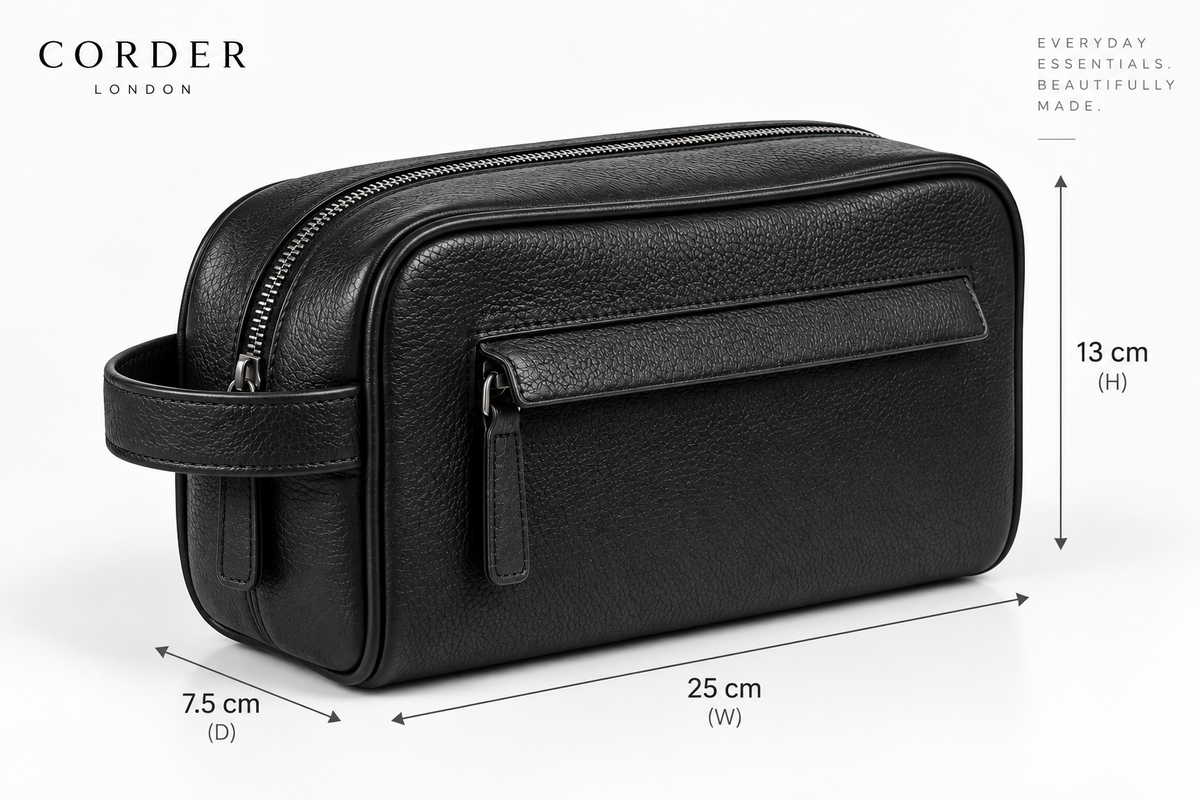 The London Leather Washbag – Black