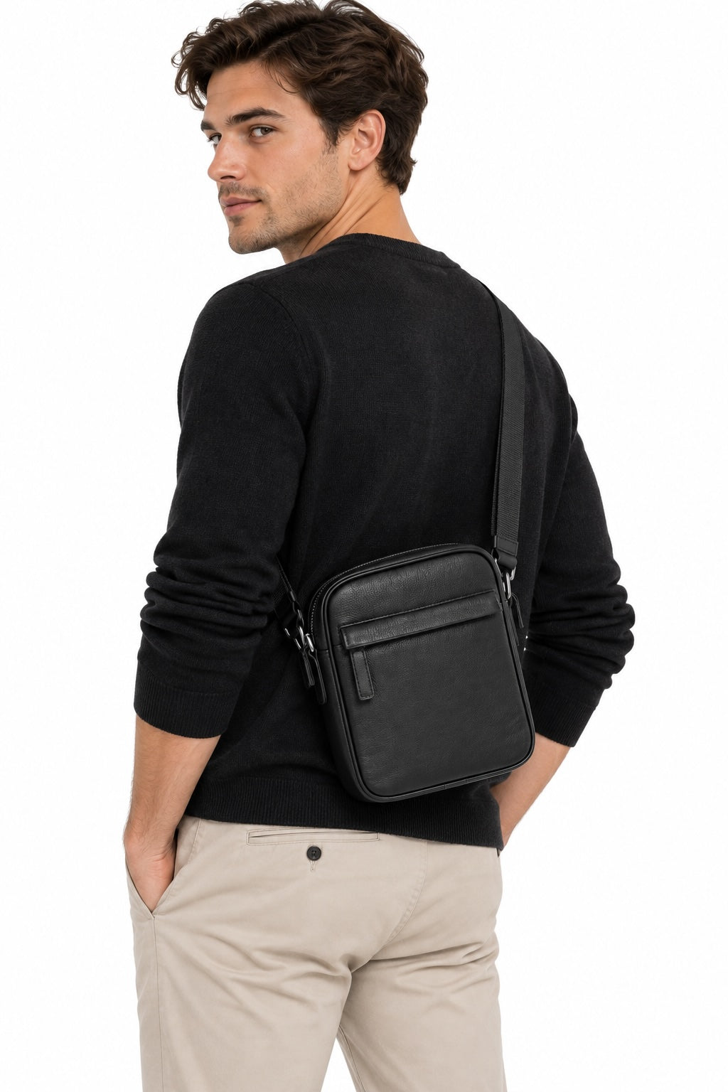 The London North South Leather Crossbody Bag – Black