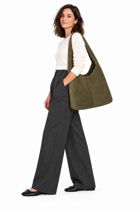 Amelie Suede Shoulder Bag — Olive