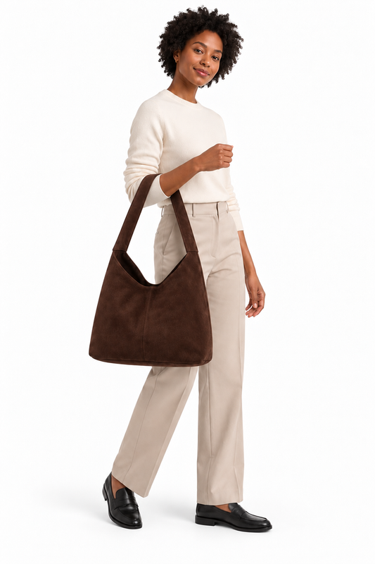 Amelie Suede Shoulder Bag — Chocolate